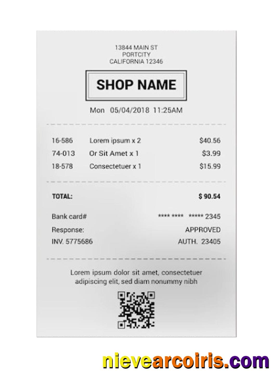 SHOP receipt sample